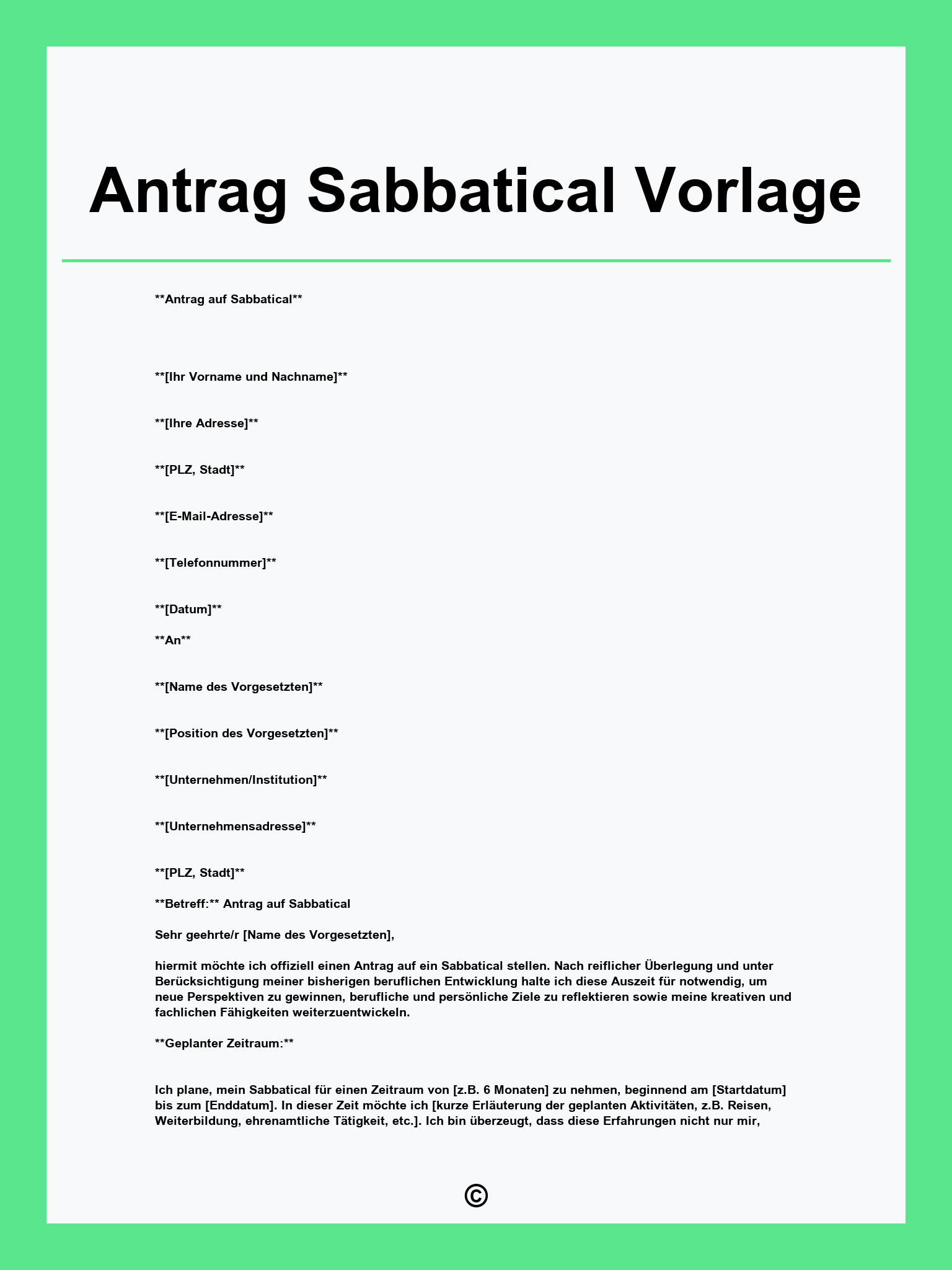 Antrag Sabbatical Vorlage