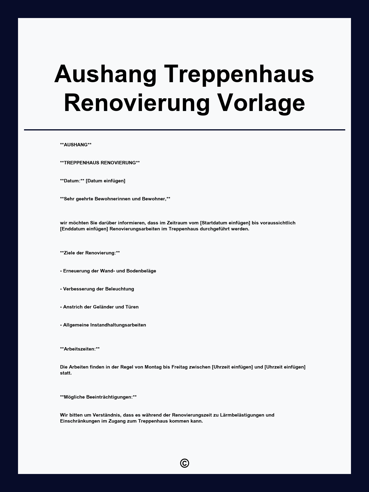 Aushang Treppenhaus Renovierung Vorlage