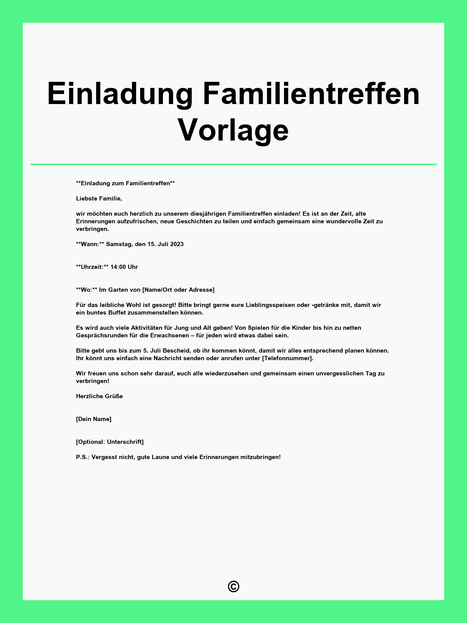 Einladung Familientreffen Vorlage