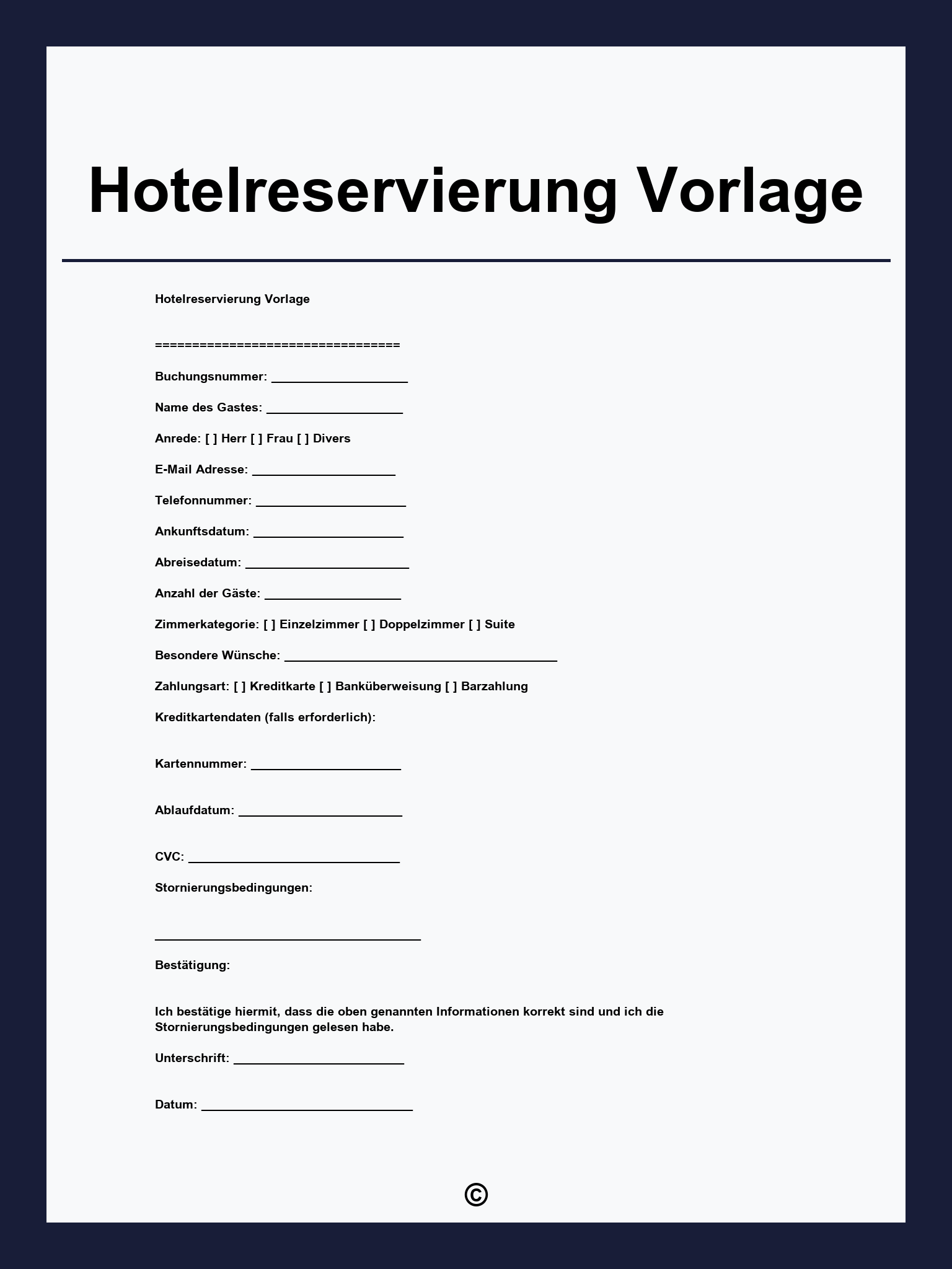 Hotelreservierung Vorlage