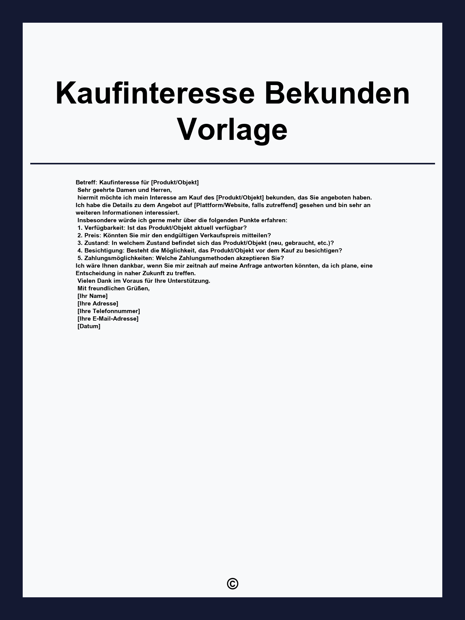 Kaufinteresse Bekunden Vorlage