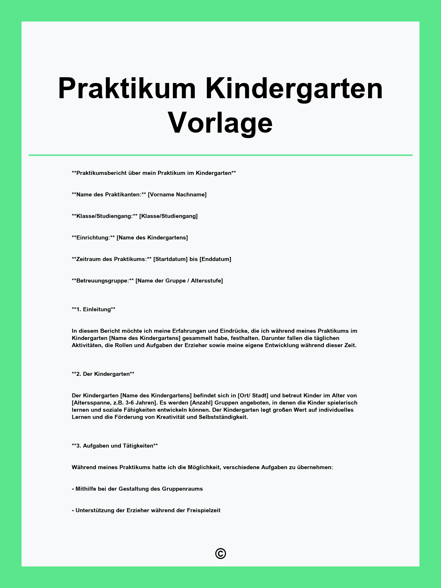 Praktikum Kindergarten Vorlage