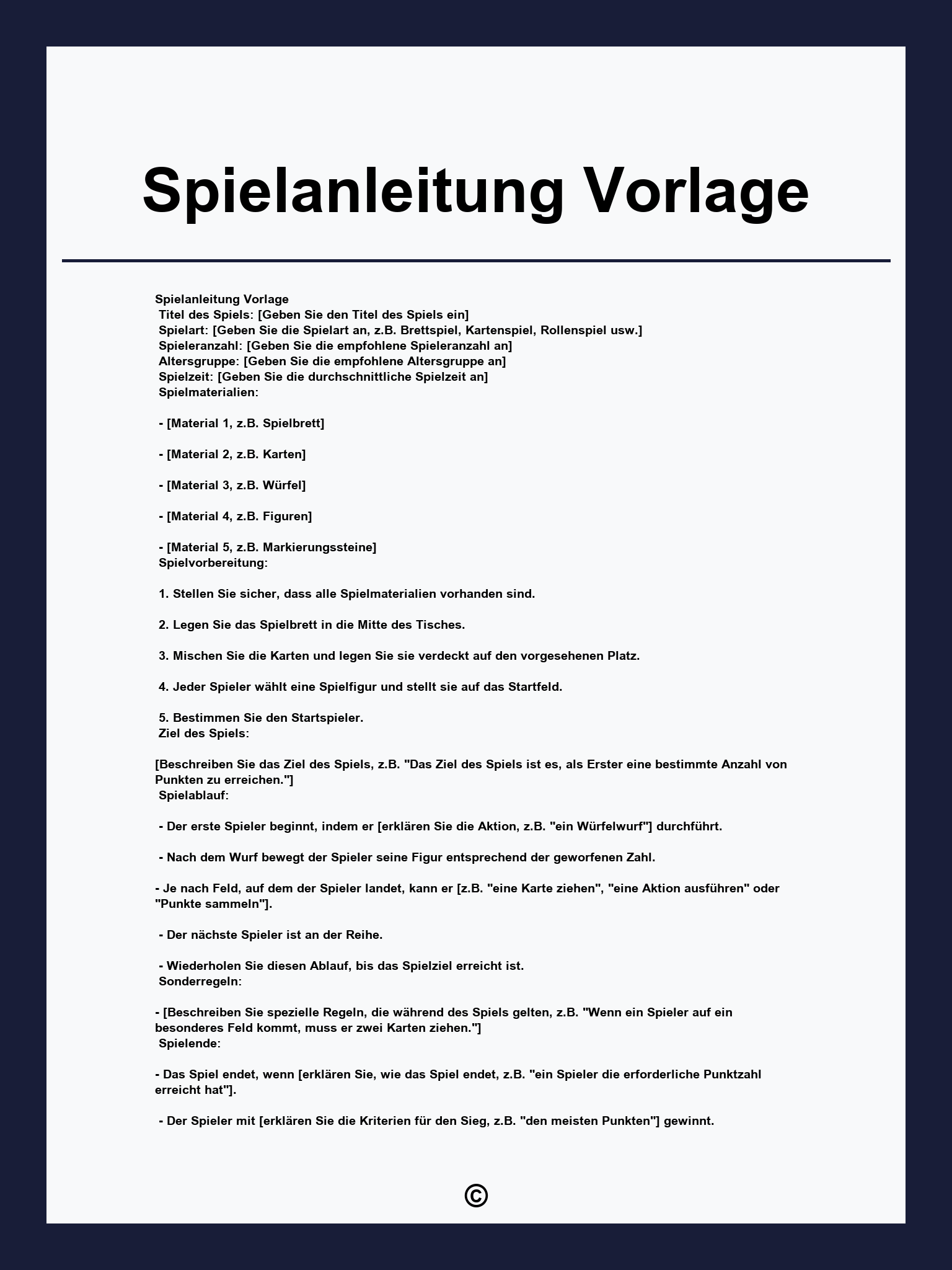 Spielanleitung Vorlage