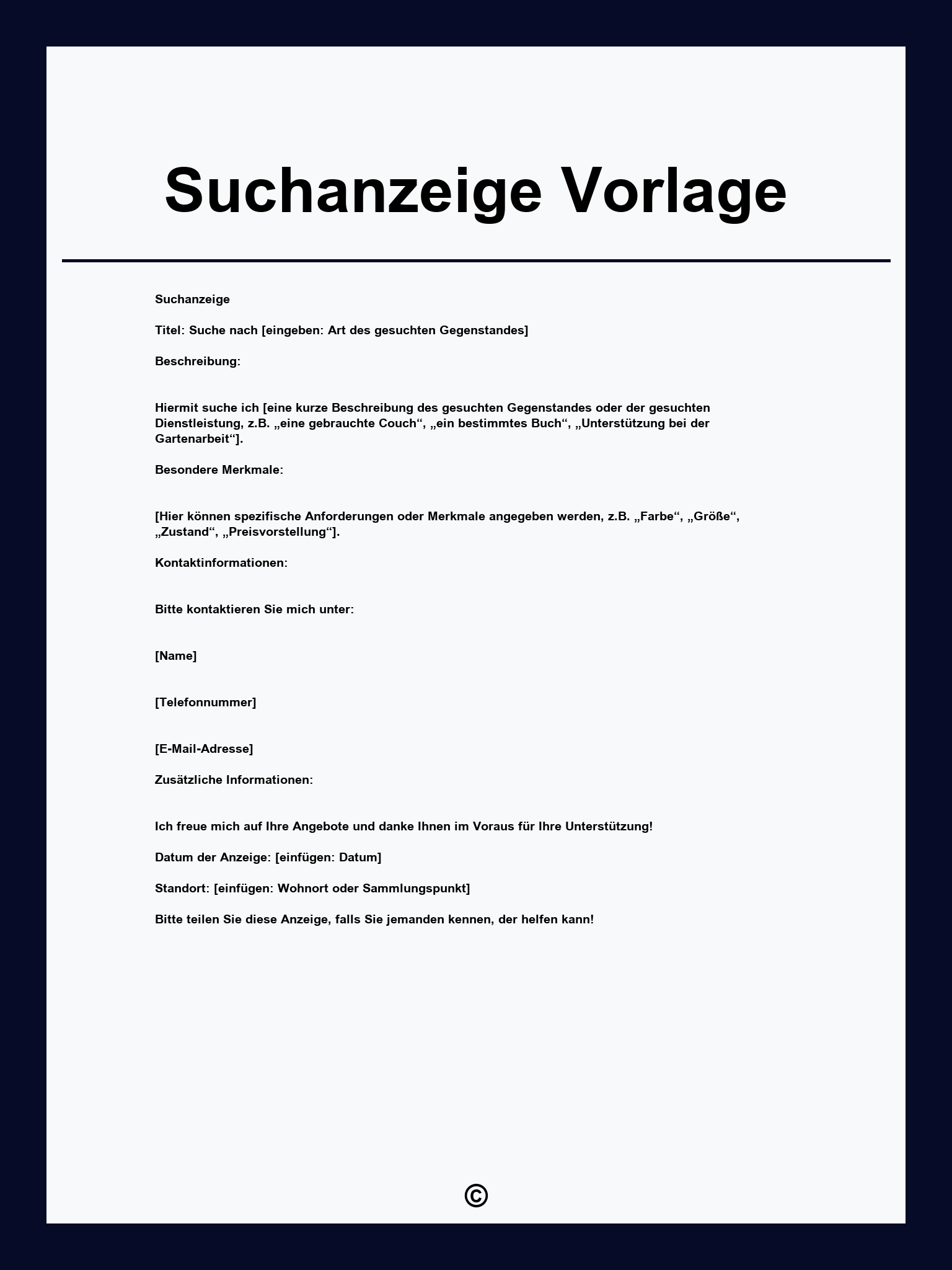 Suchanzeige Vorlage