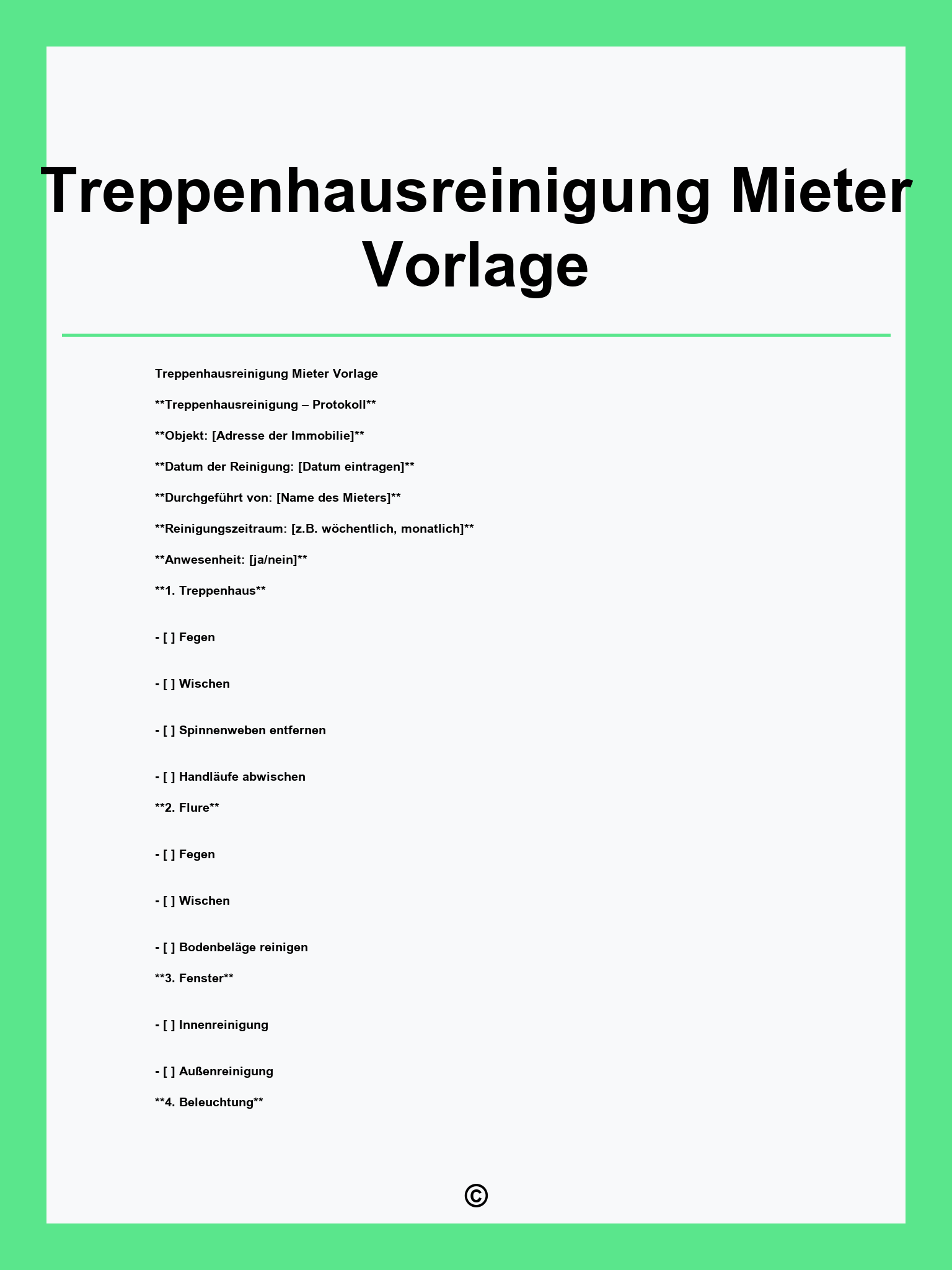 Treppenhausreinigung Mieter Vorlage