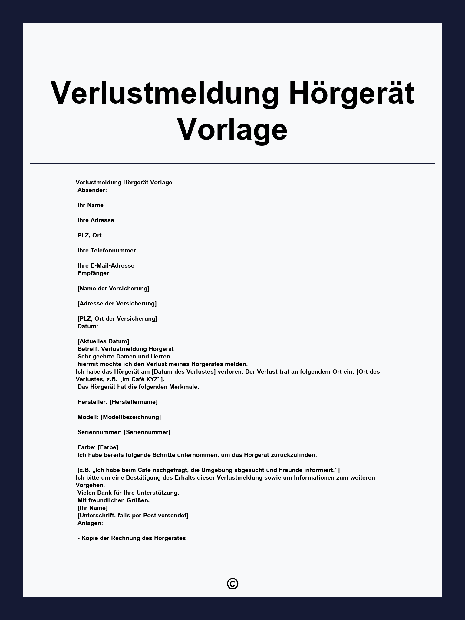 Verlustmeldung Hörgerät Vorlage