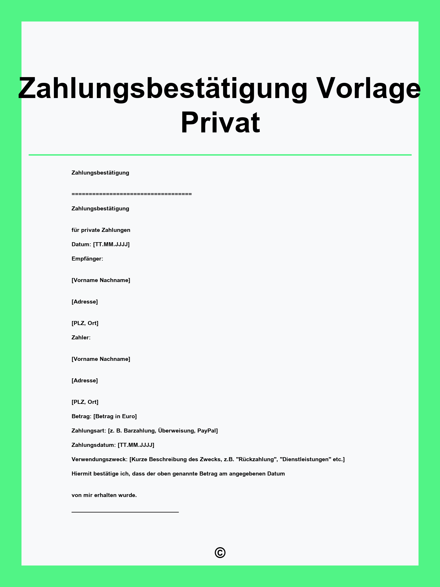 Zahlungsbestätigung Vorlage Privat